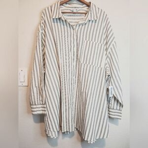 Old Navy Mindy Boyfriend Shirt Striped Button Up White 3X